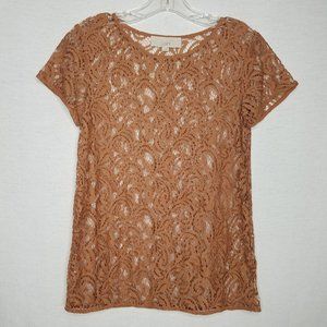 Ann Taylor Loft Short Sleeve Lace Overlay‎ Top